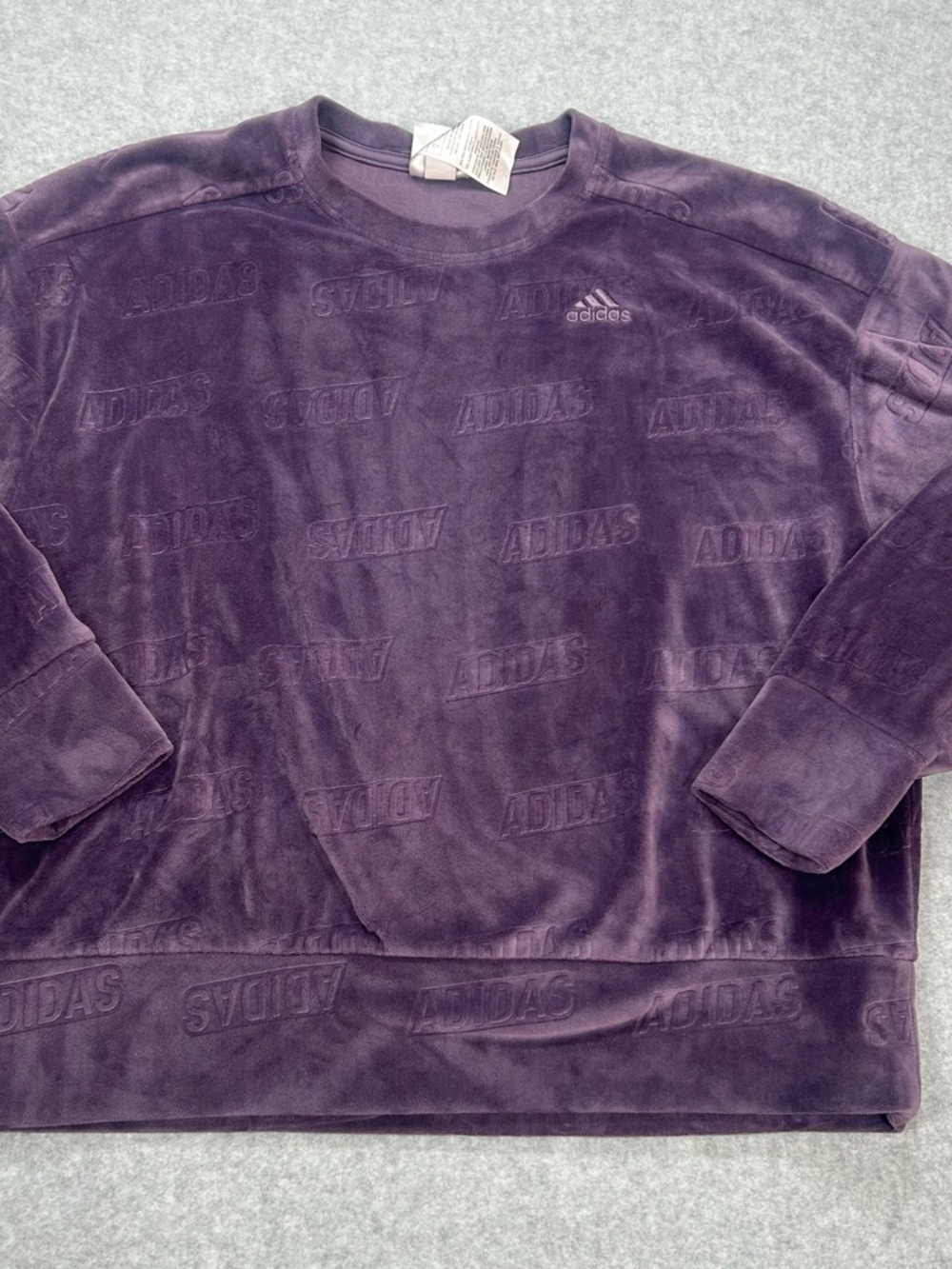 Adidas Youth XL Purple Velour Embossed Logo Crewneck Sweatshirt